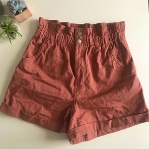 H&M Rust Colored Paperbag Waist Shorts